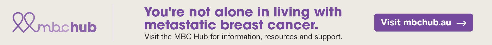 Desktop web banner: You're not alone in living with metastatic breast cancer
